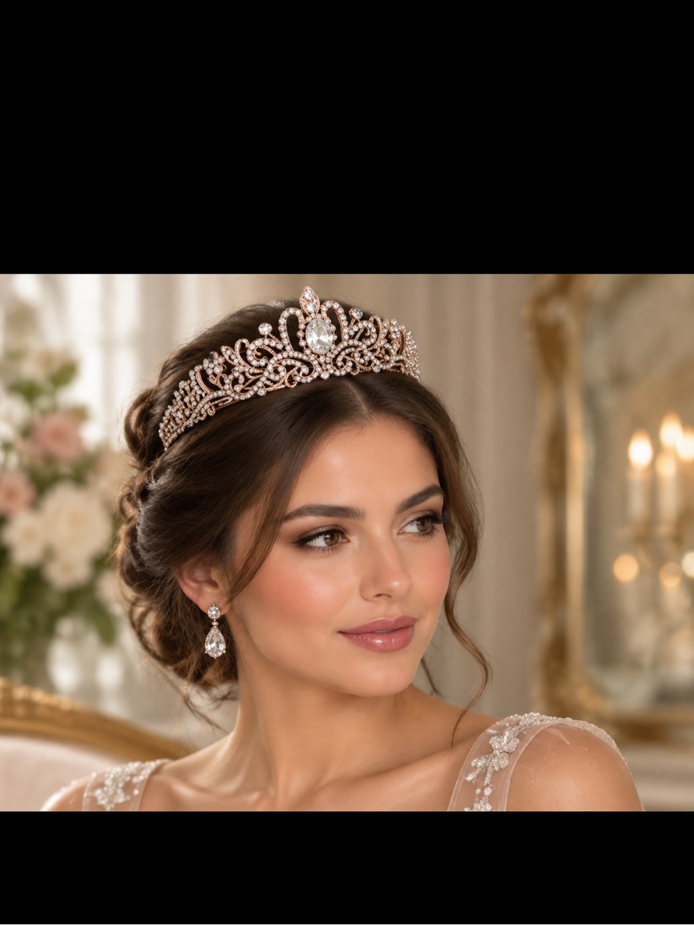 Pageant Tiara Crown Gold Clear Rhinestone Bridal Princess Formal Event